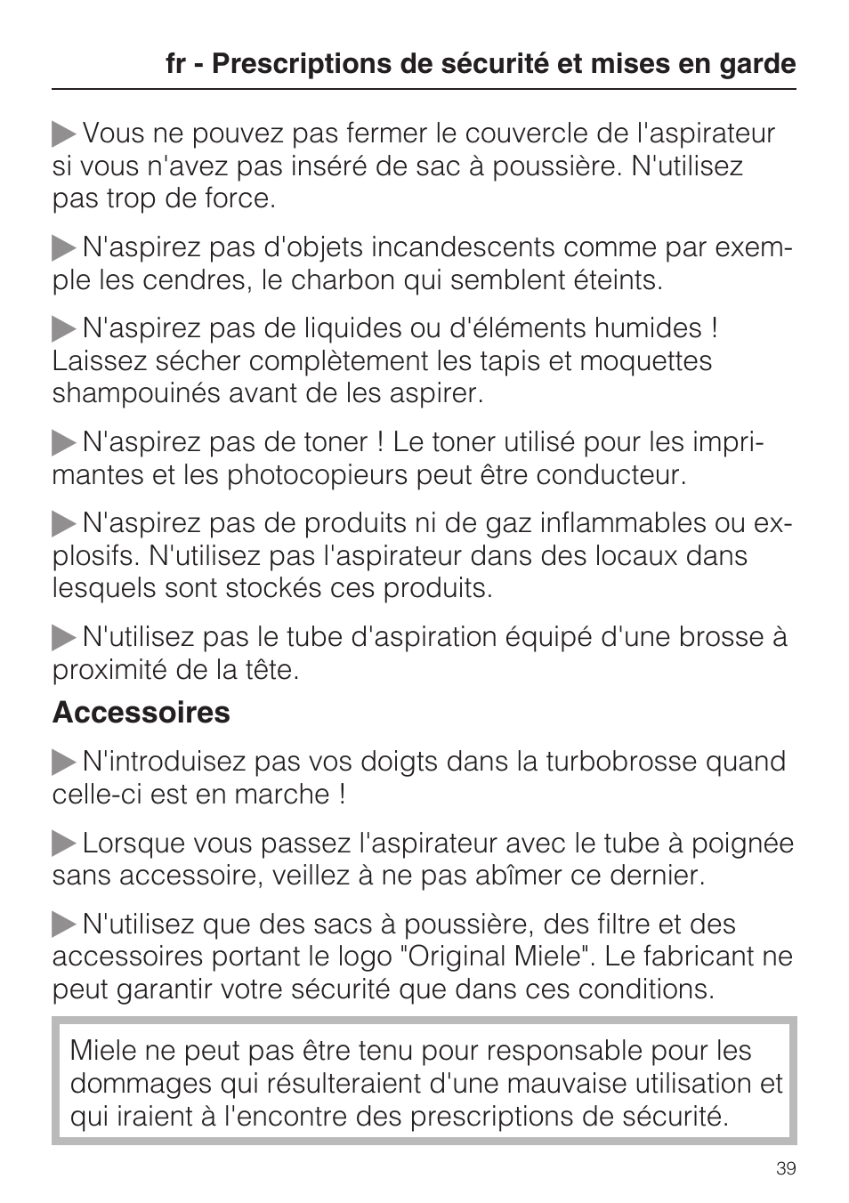 Miele HS12 User Manual | Page 39 / 88
