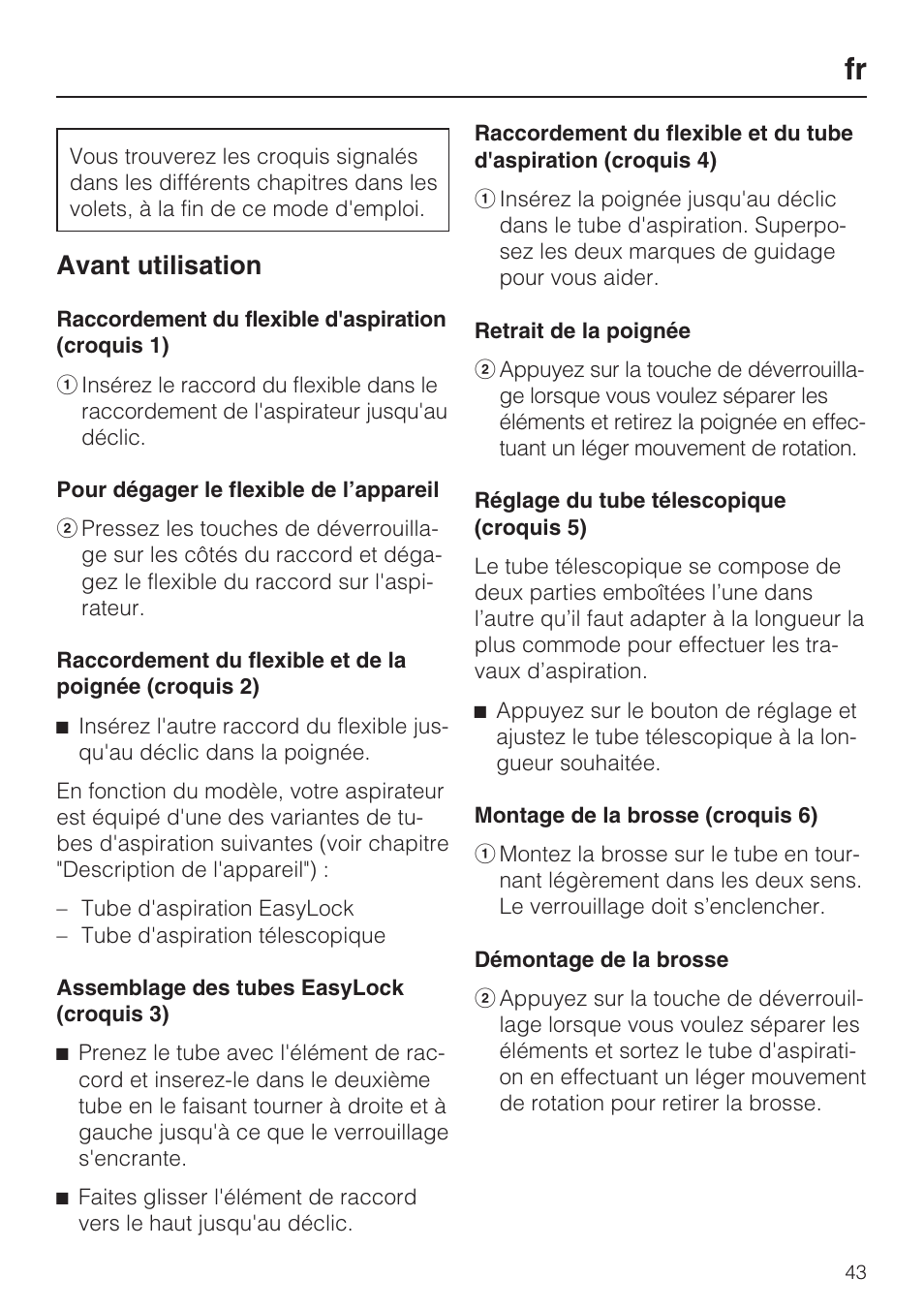 Avant utilisation | Miele HS12 User Manual | Page 43 / 88