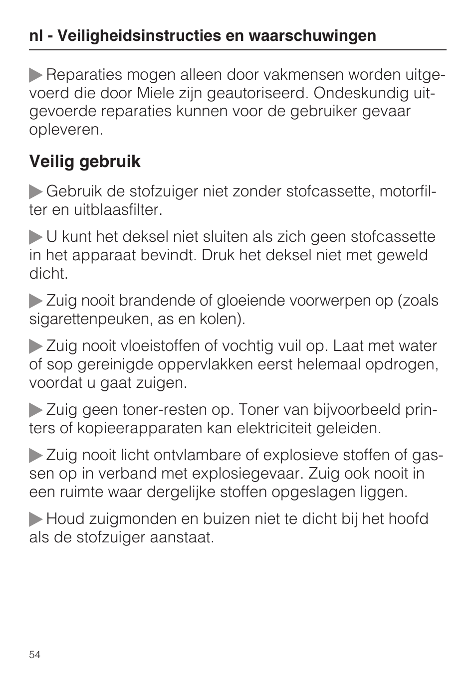 Miele HS12 User Manual | Page 54 / 88