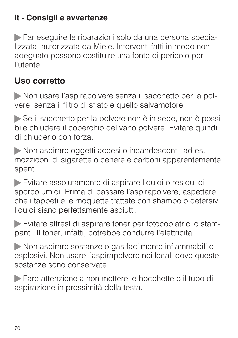Miele HS12 User Manual | Page 70 / 88