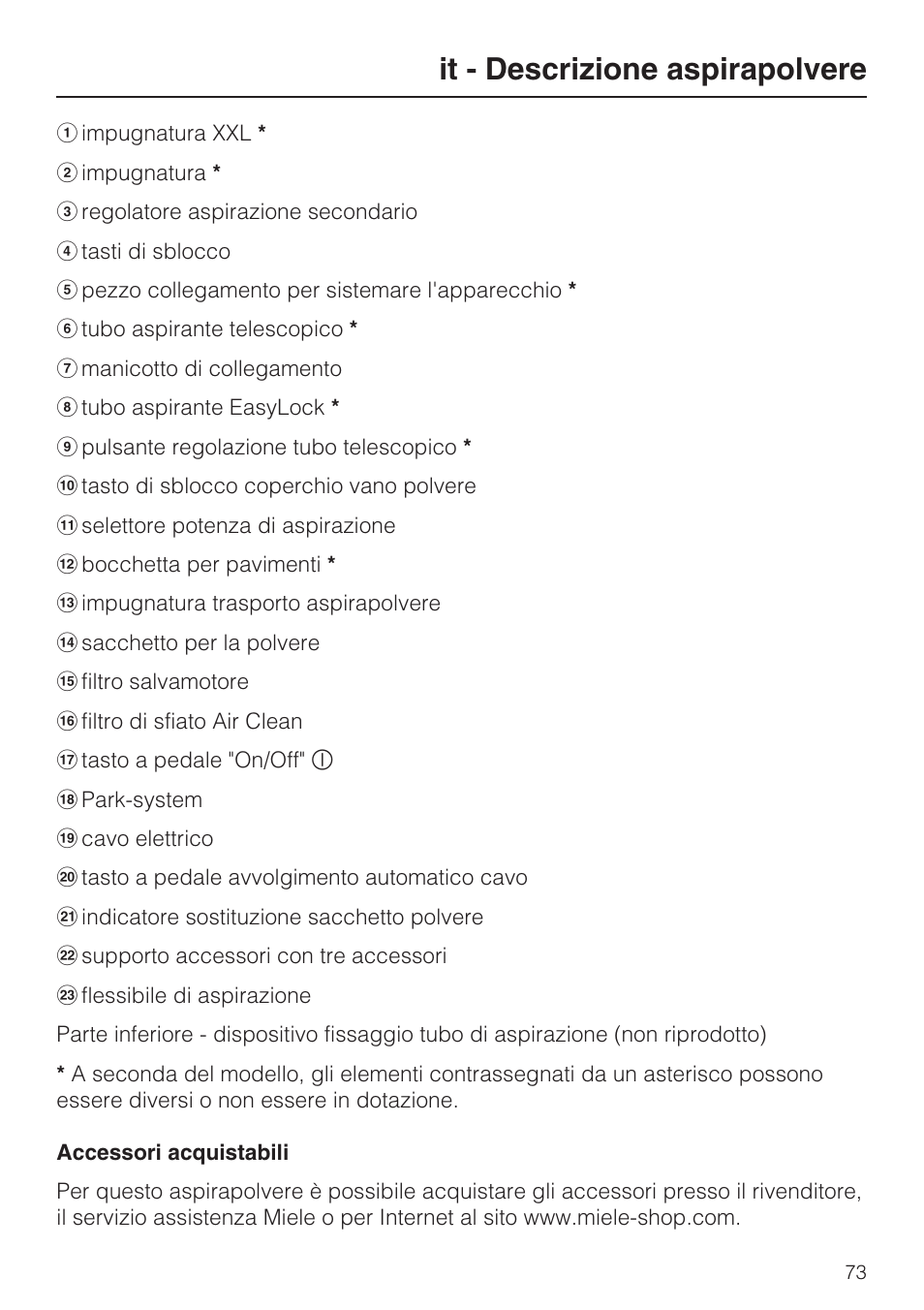 It - descrizione aspirapolvere | Miele HS12 User Manual | Page 73 / 88