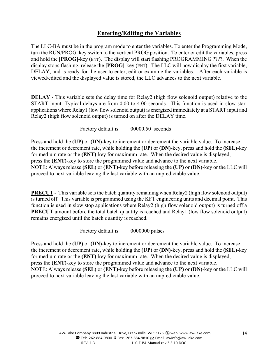 Entering/editing the variables | AW Gear Meters LLC-E-BA User Manual | Page 14 / 19