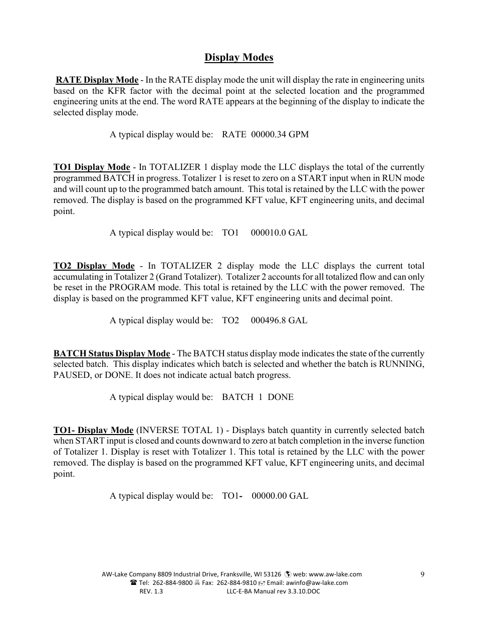 Display modes | AW Gear Meters LLC-E-BA User Manual | Page 9 / 19