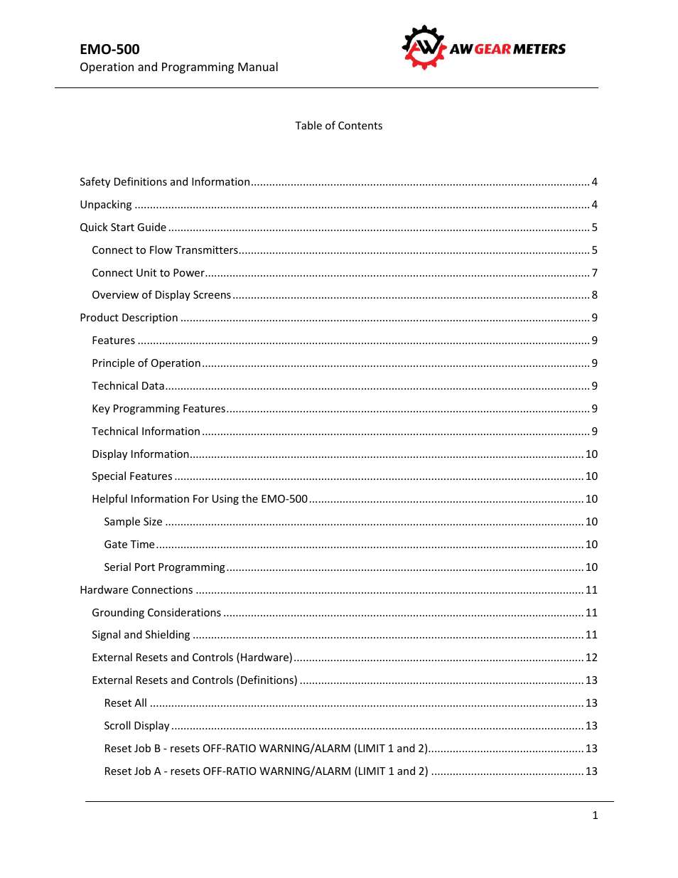 Emo-500 | AW Gear Meters EMO-500 User Manual | Page 2 / 48