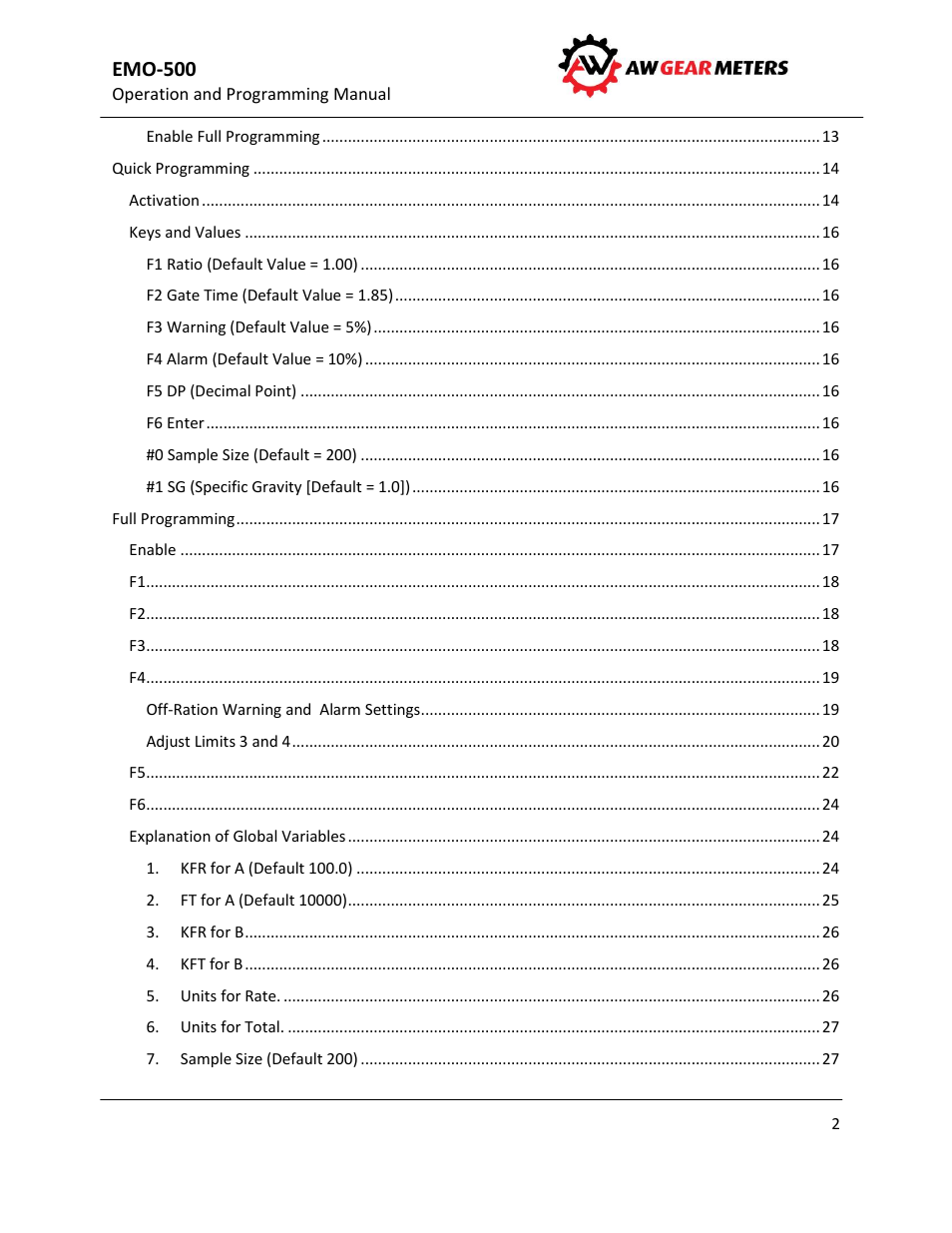 Emo-500 | AW Gear Meters EMO-500 User Manual | Page 3 / 48