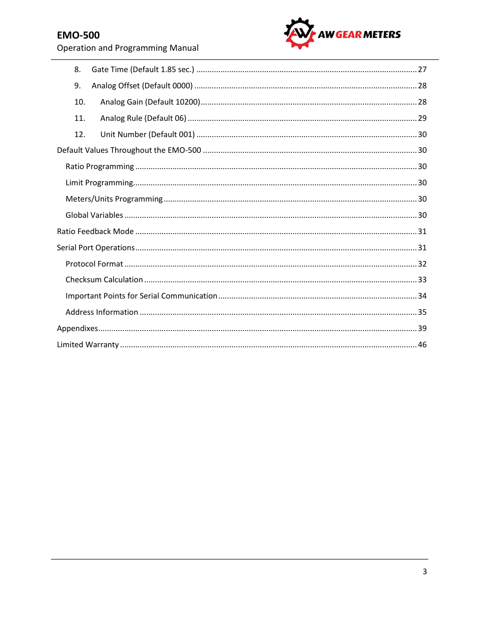 AW Gear Meters EMO-500 User Manual | Page 4 / 48