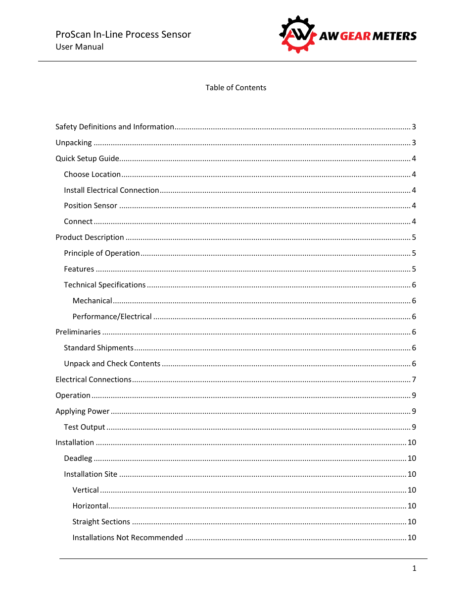 Proscan in-line process sensor | AW Gear Meters PROSCAN User Manual | Page 2 / 26