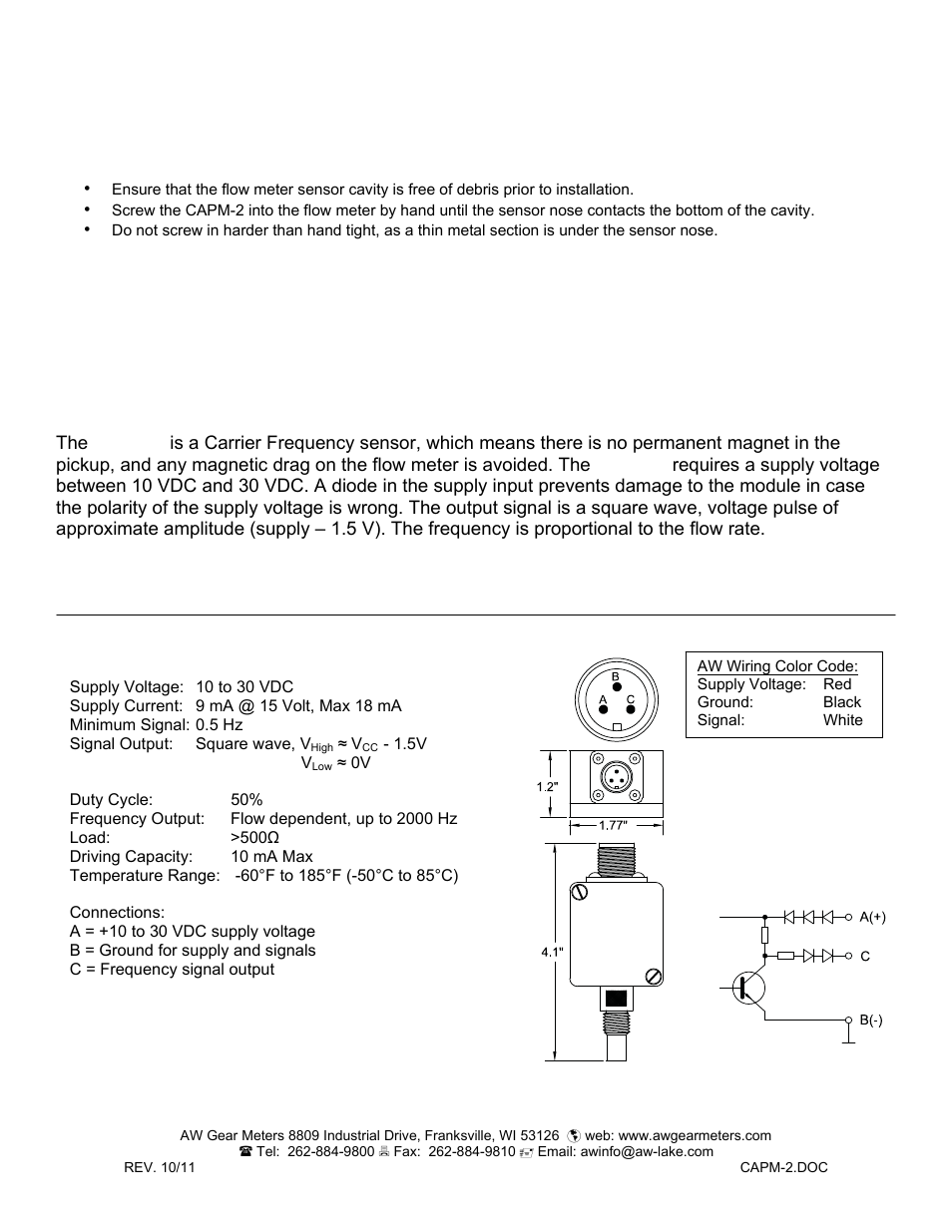 AW Gear Meters CAPM-2 User Manual | 2 pages