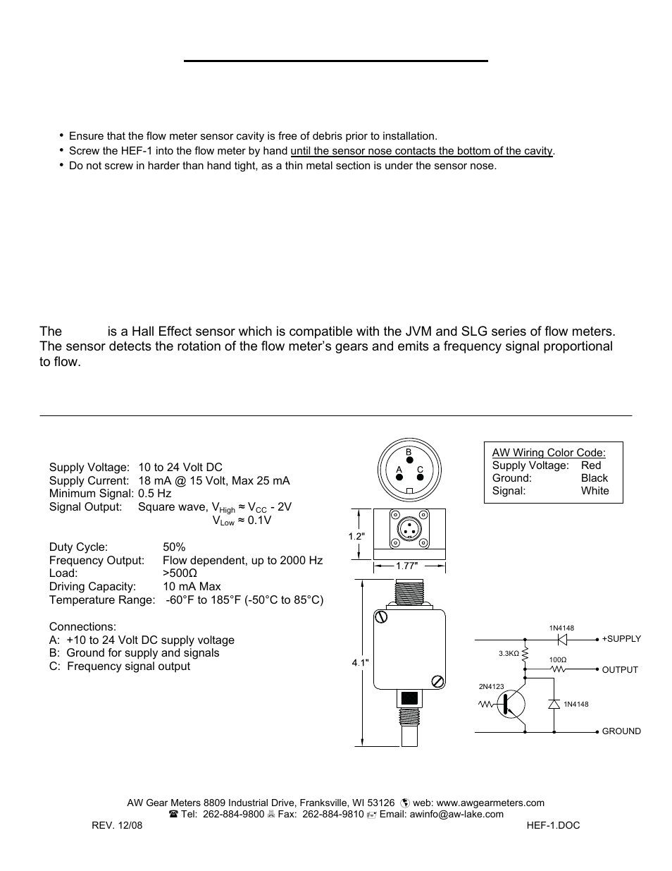 AW Gear Meters HEF-1 User Manual | 2 pages