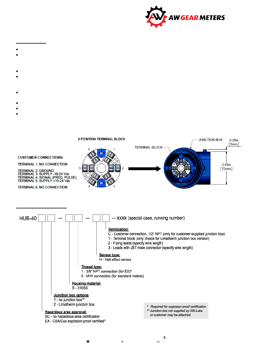 Hub-40ex sensor | AW Gear Meters HUB-40EX User Manual | Page 4 / 4