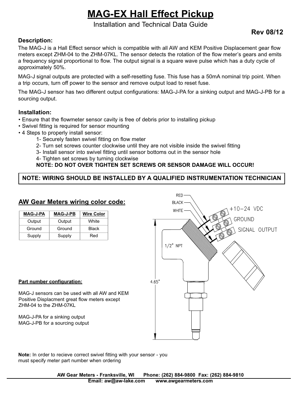 AW Gear Meters MAG-EX User Manual | 2 pages