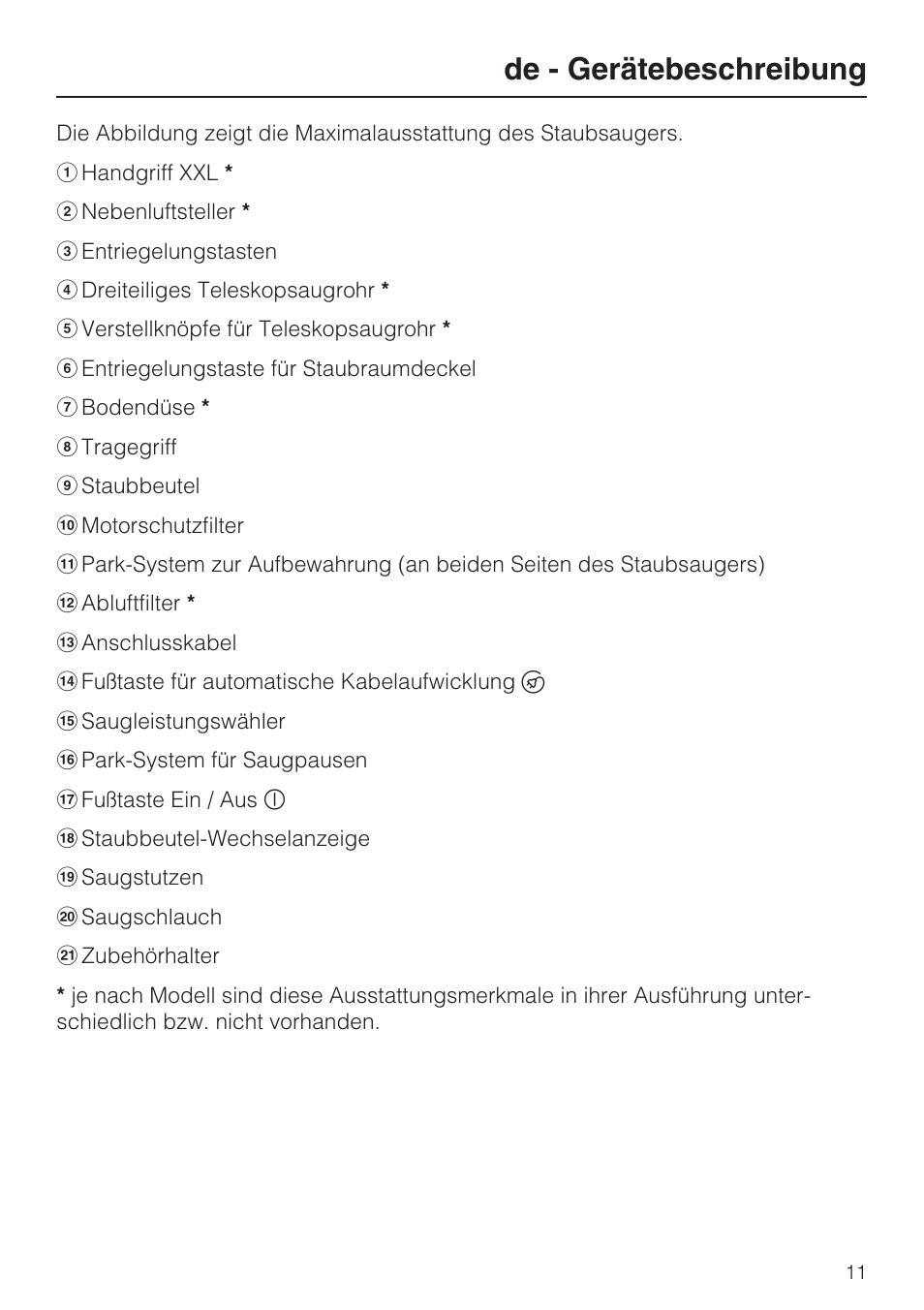 De - gerätebeschreibung | Miele HS14 User Manual | Page 11 / 112