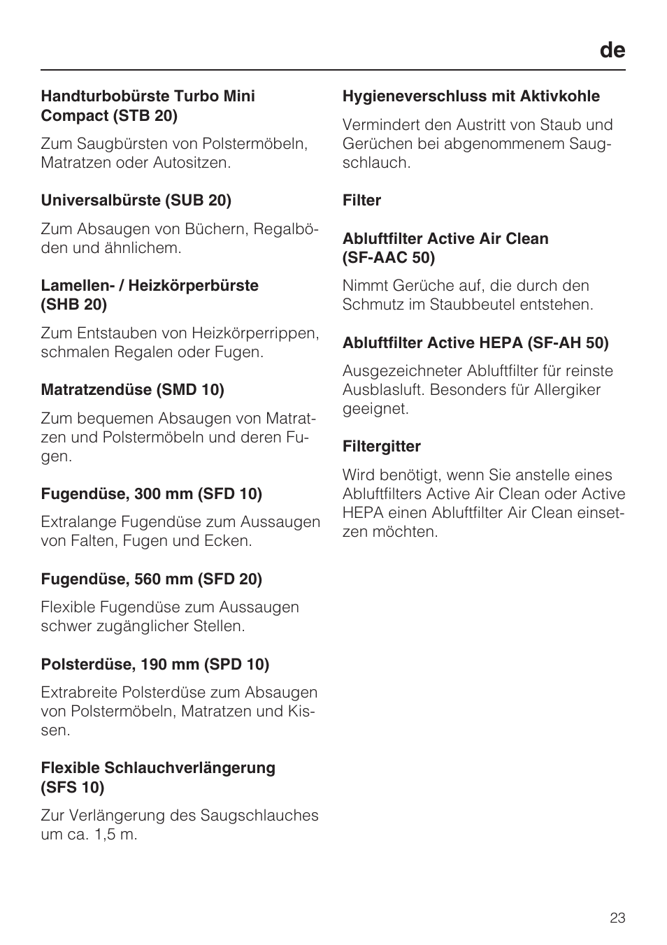 Miele HS14 User Manual | Page 23 / 112