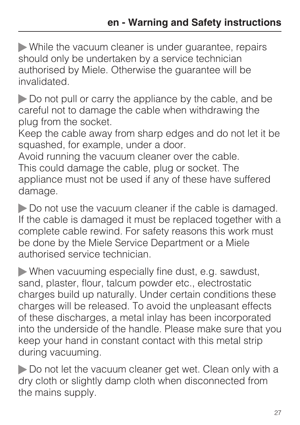 Miele HS14 User Manual | Page 27 / 112