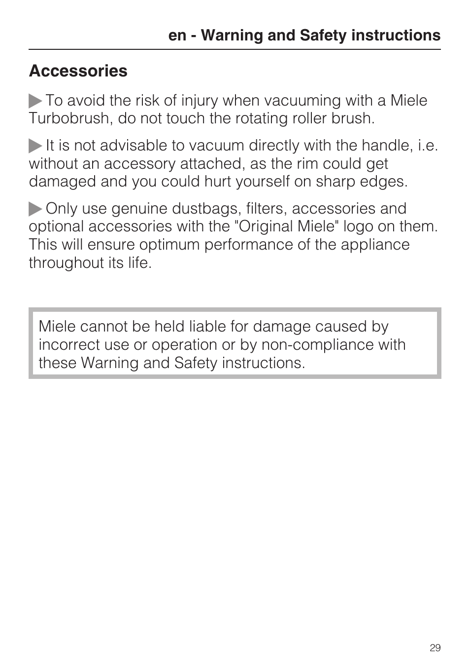 Miele HS14 User Manual | Page 29 / 112