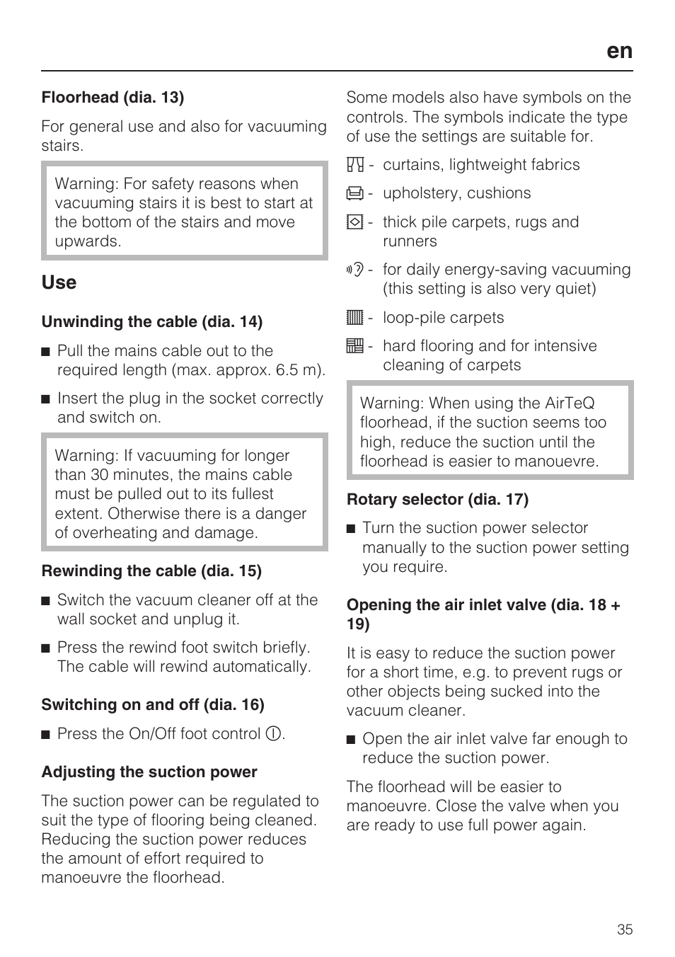 Miele HS14 User Manual | Page 35 / 112