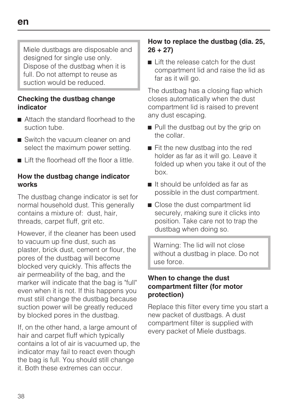 Miele HS14 User Manual | Page 38 / 112