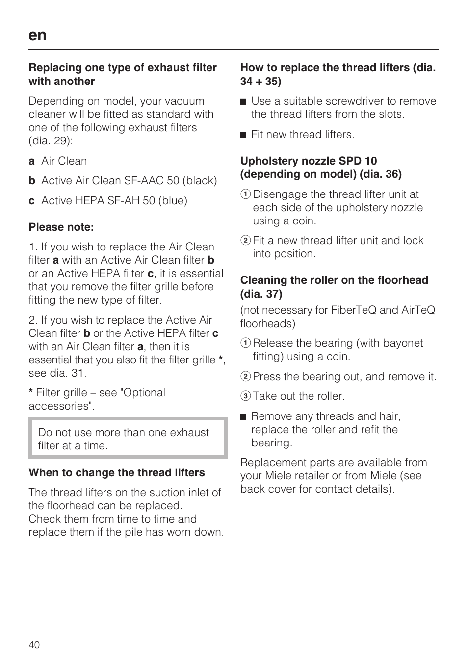 Miele HS14 User Manual | Page 40 / 112