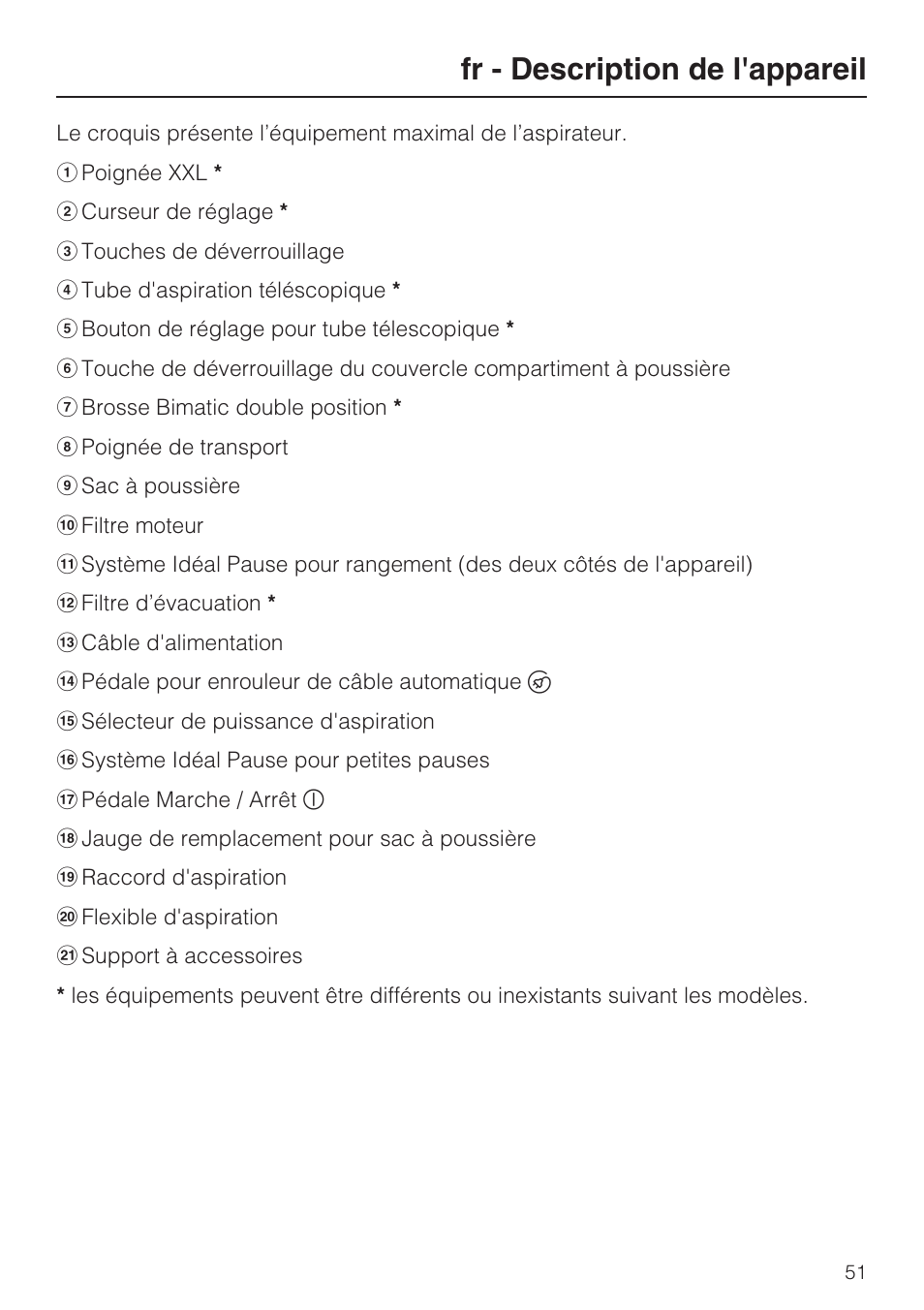 Fr - description de l'appareil | Miele HS14 User Manual | Page 51 / 112