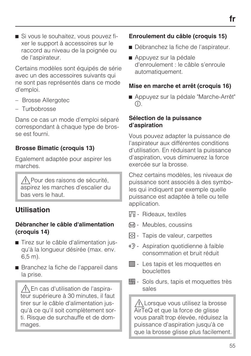 Utilisation | Miele HS14 User Manual | Page 55 / 112
