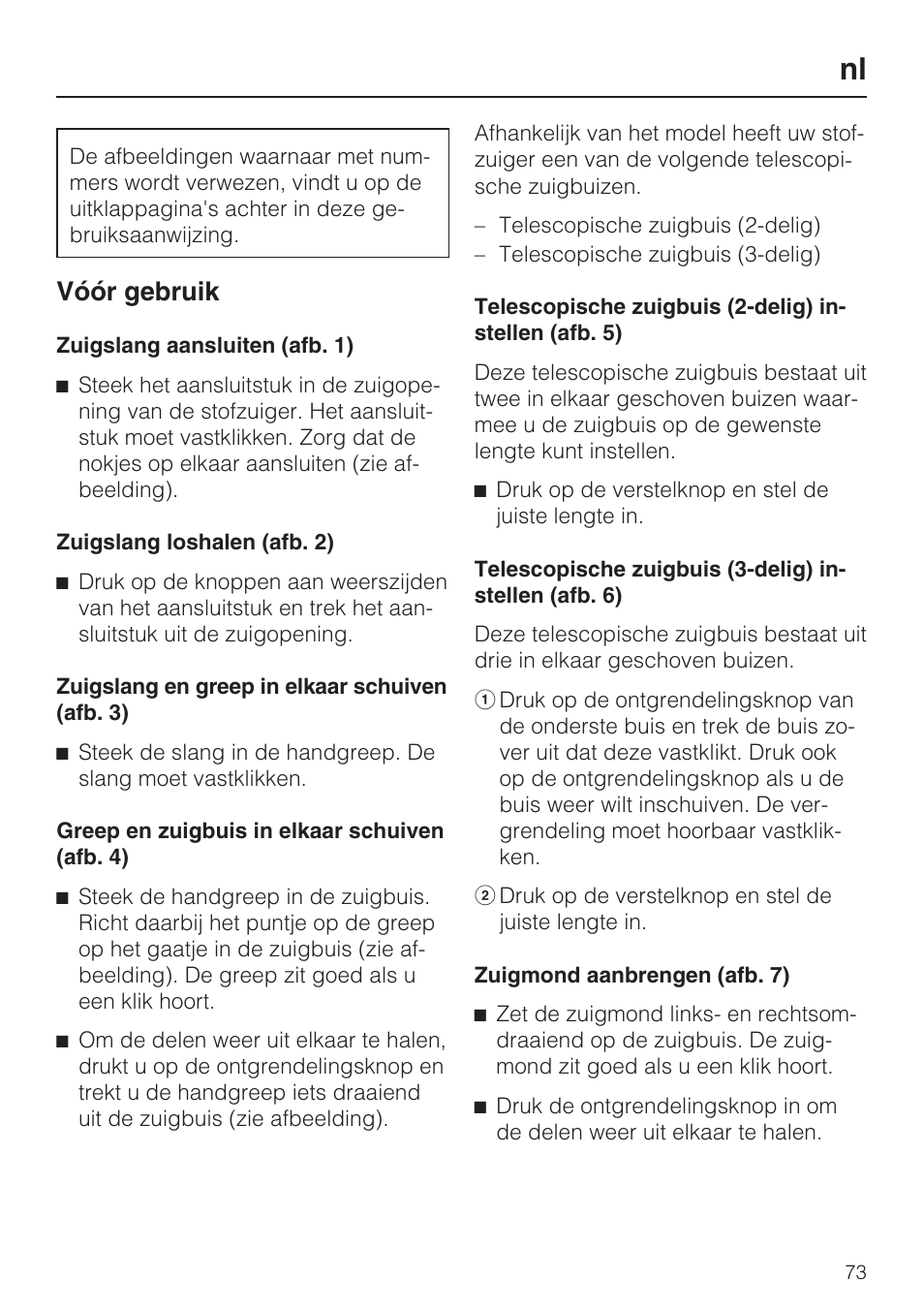 Vóór gebruik | Miele HS14 User Manual | Page 73 / 112