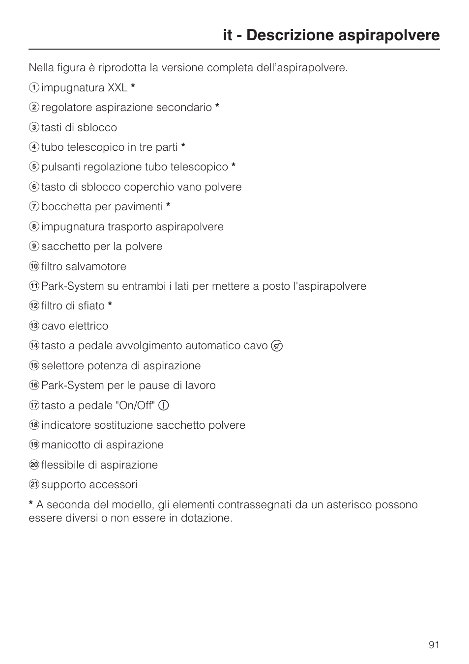 It - descrizione aspirapolvere | Miele HS14 User Manual | Page 91 / 112