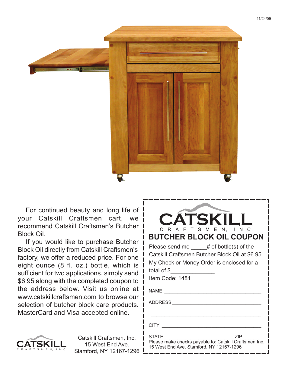 Butcher block oil coupon | Catskill Craftsmen 1481 User Manual | Page 16 / 16