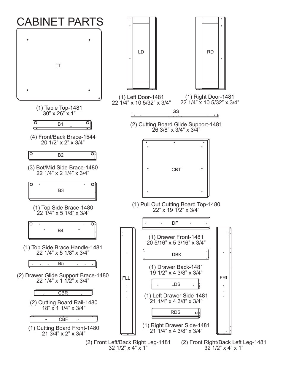 Cabinet parts | Catskill Craftsmen 1481 User Manual | Page 2 / 16