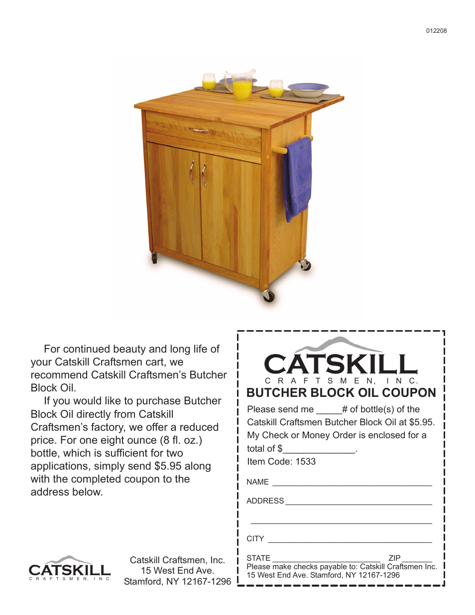 Butcher block oil coupon | Catskill Craftsmen 1533 User Manual | Page 12 / 12