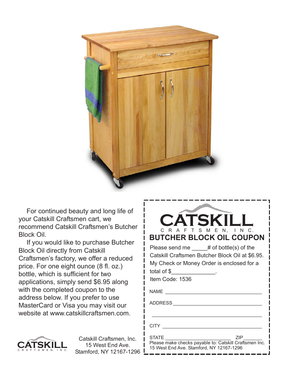 Butcher block oil coupon | Catskill Craftsmen 1536 User Manual | Page 12 / 12