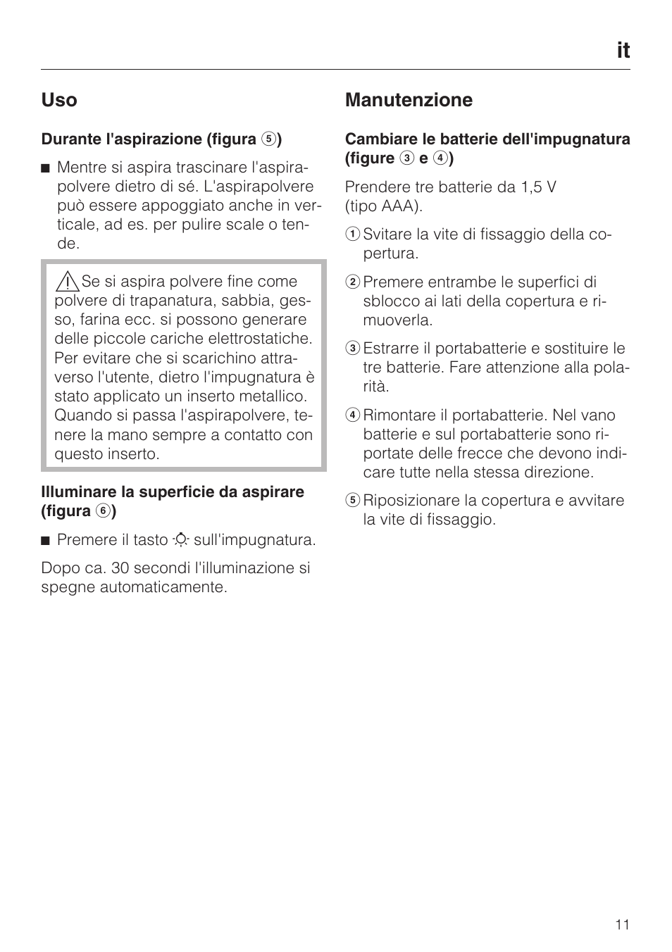 Manutenzione | Miele SGC 20 User Manual | Page 11 / 36