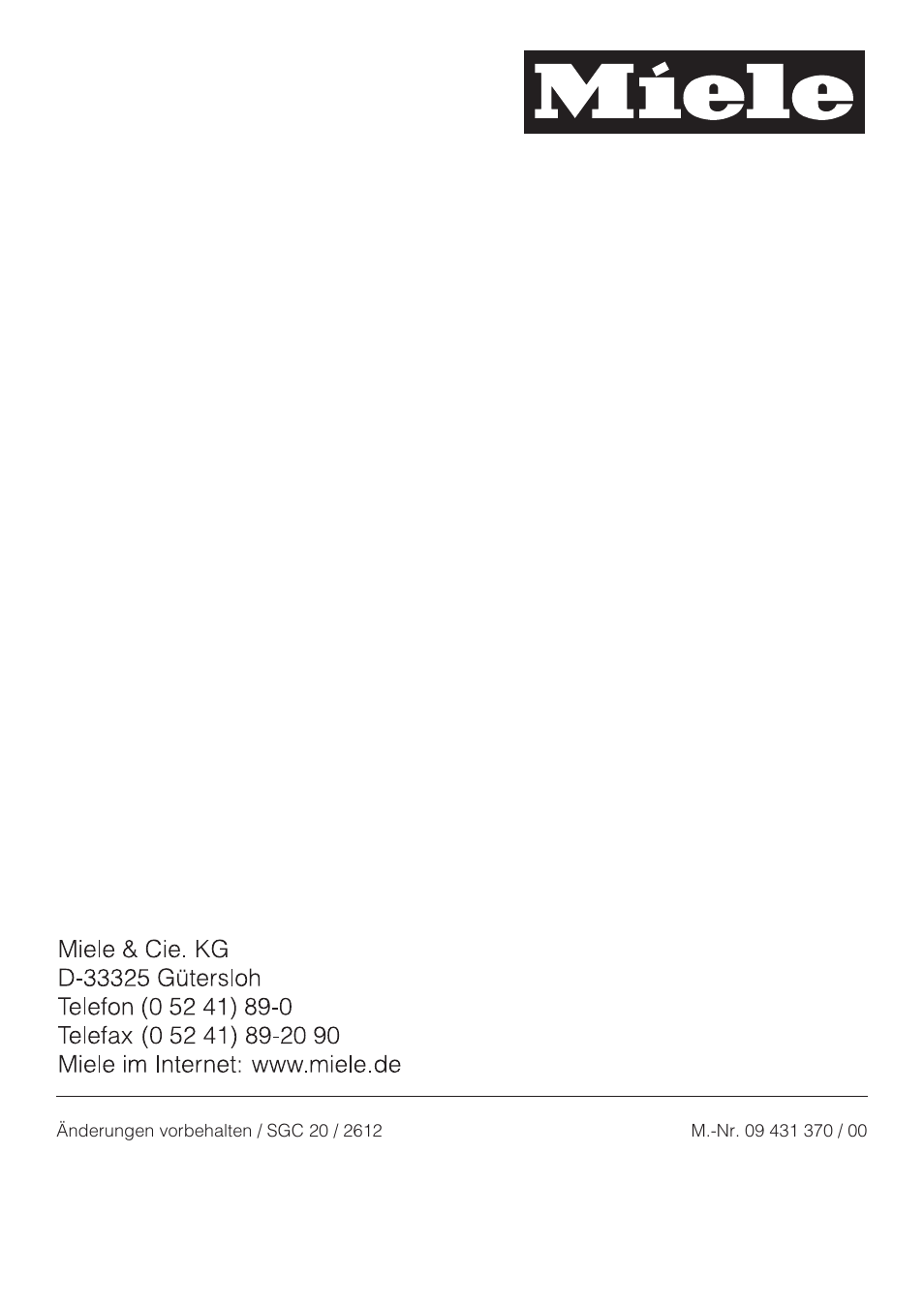 Miele SGC 20 User Manual | Page 36 / 36