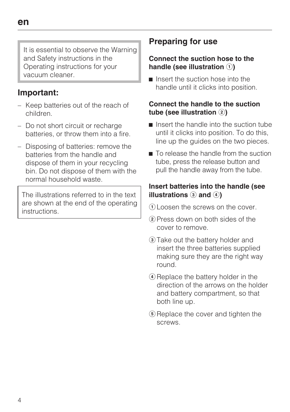 Important, Preparing for use | Miele SGC 20 User Manual | Page 4 / 36