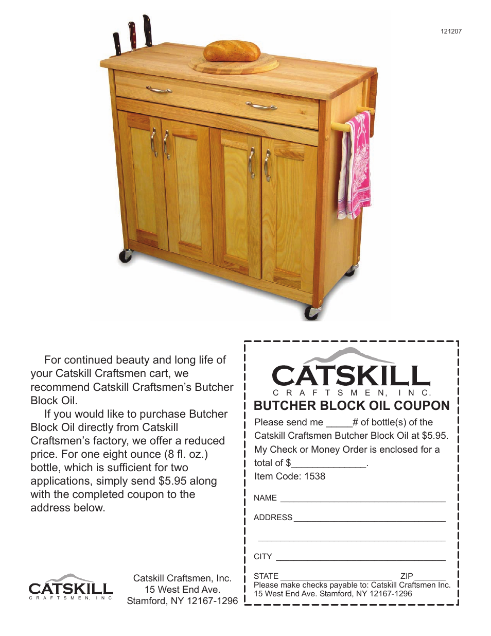 Butcher block oil coupon | Catskill Craftsmen 1538 User Manual | Page 13 / 14
