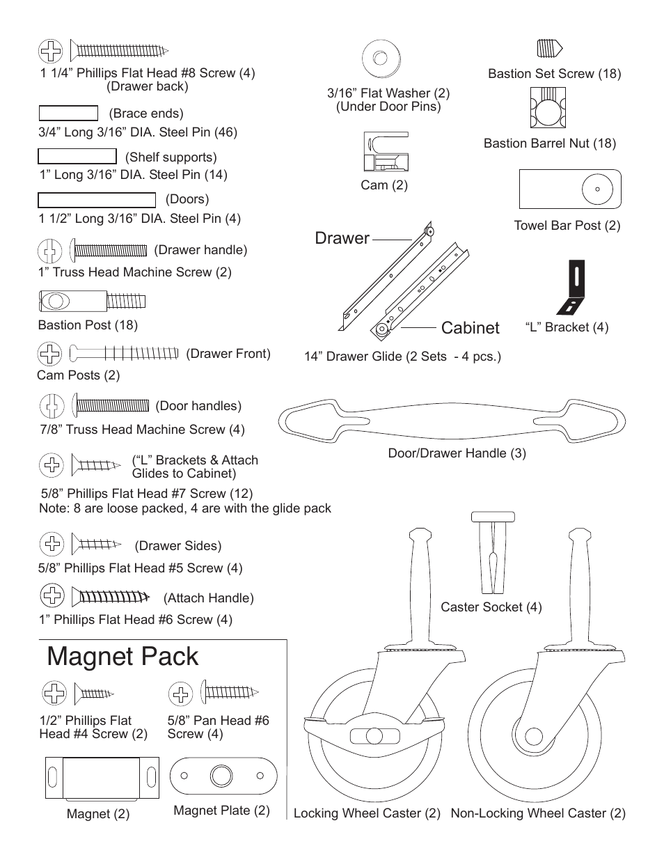 Magnet pack, Drawer cabinet | Catskill Craftsmen 1544 User Manual | Page 3 / 14