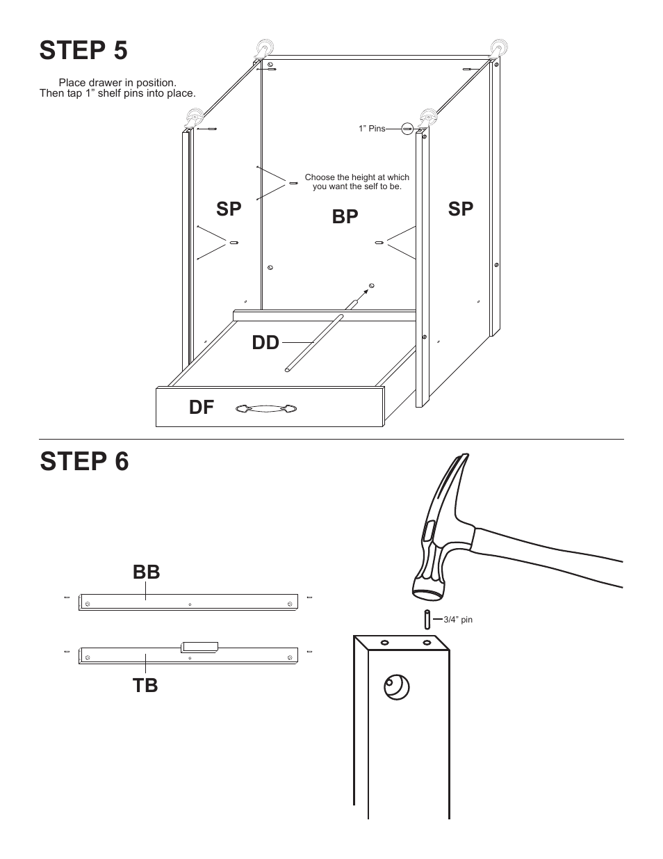 Step 5 step 6, Dd df sp sp bp bb tb | Catskill Craftsmen 1563 User Manual | Page 6 / 12