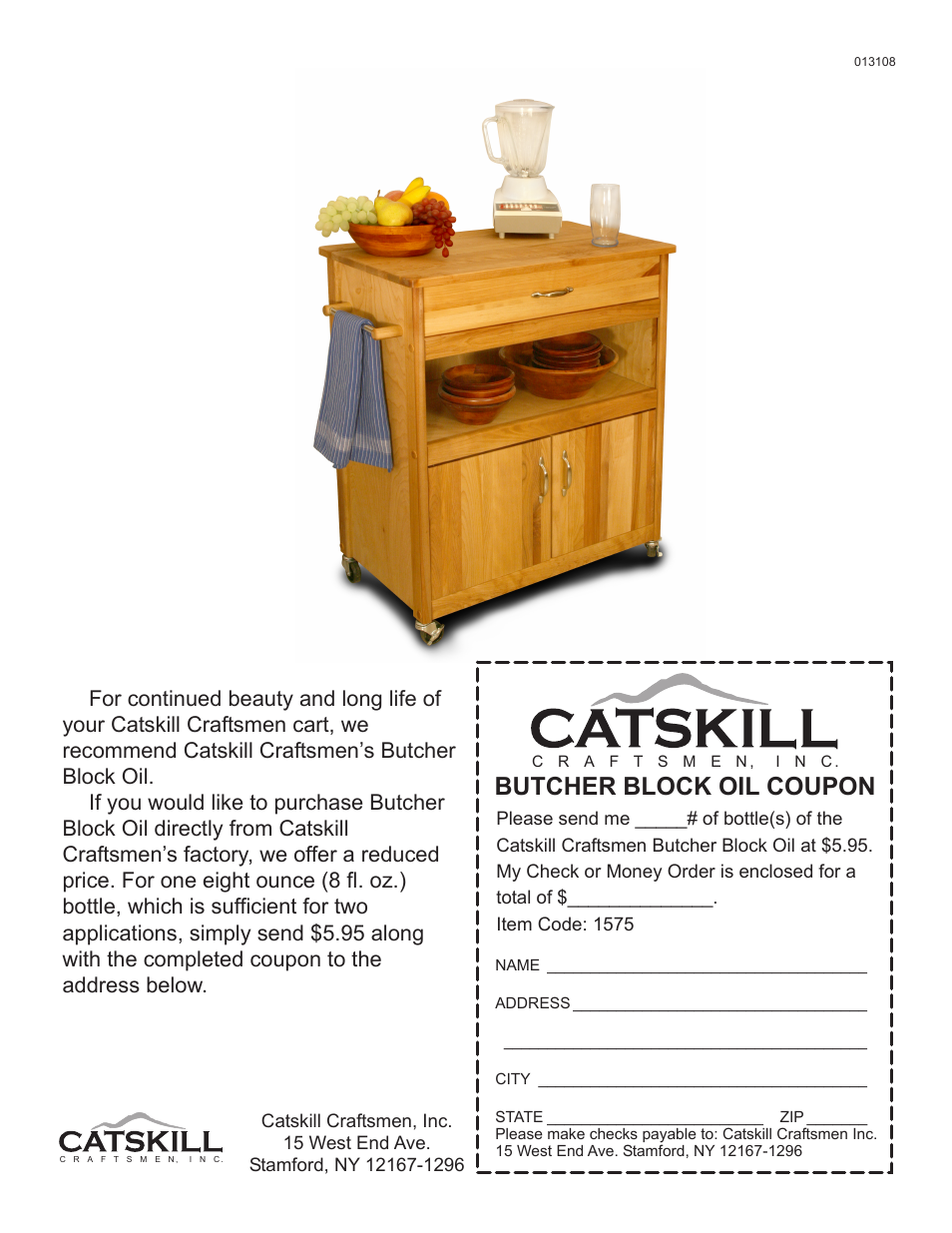 Butcher block oil coupon | Catskill Craftsmen 1575 User Manual | Page 13 / 13