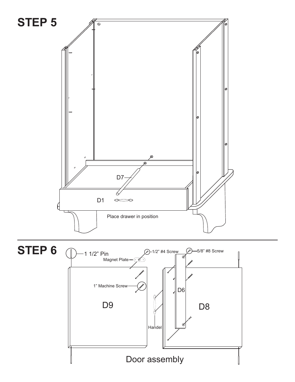 Step 5, Step 6, D8 d9 | Door assembly | Catskill Craftsmen 1576 User Manual | Page 8 / 14