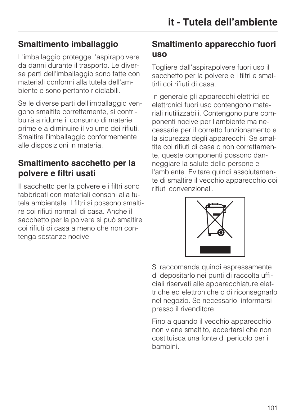 It - tutela dell’ambiente | Miele HS15 User Manual | Page 101 / 124