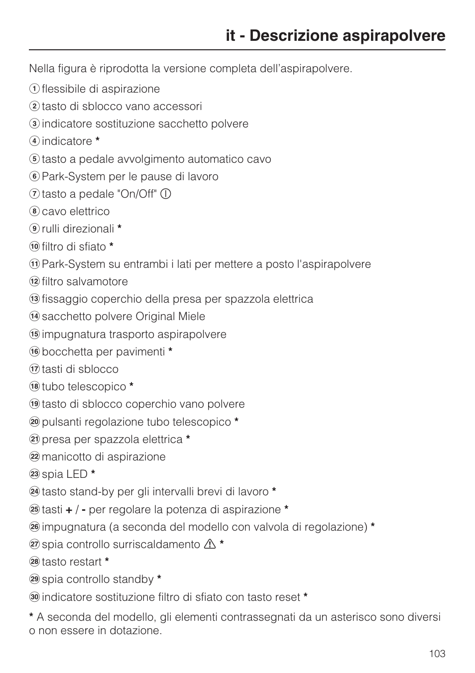 It - descrizione aspirapolvere | Miele HS15 User Manual | Page 103 / 124