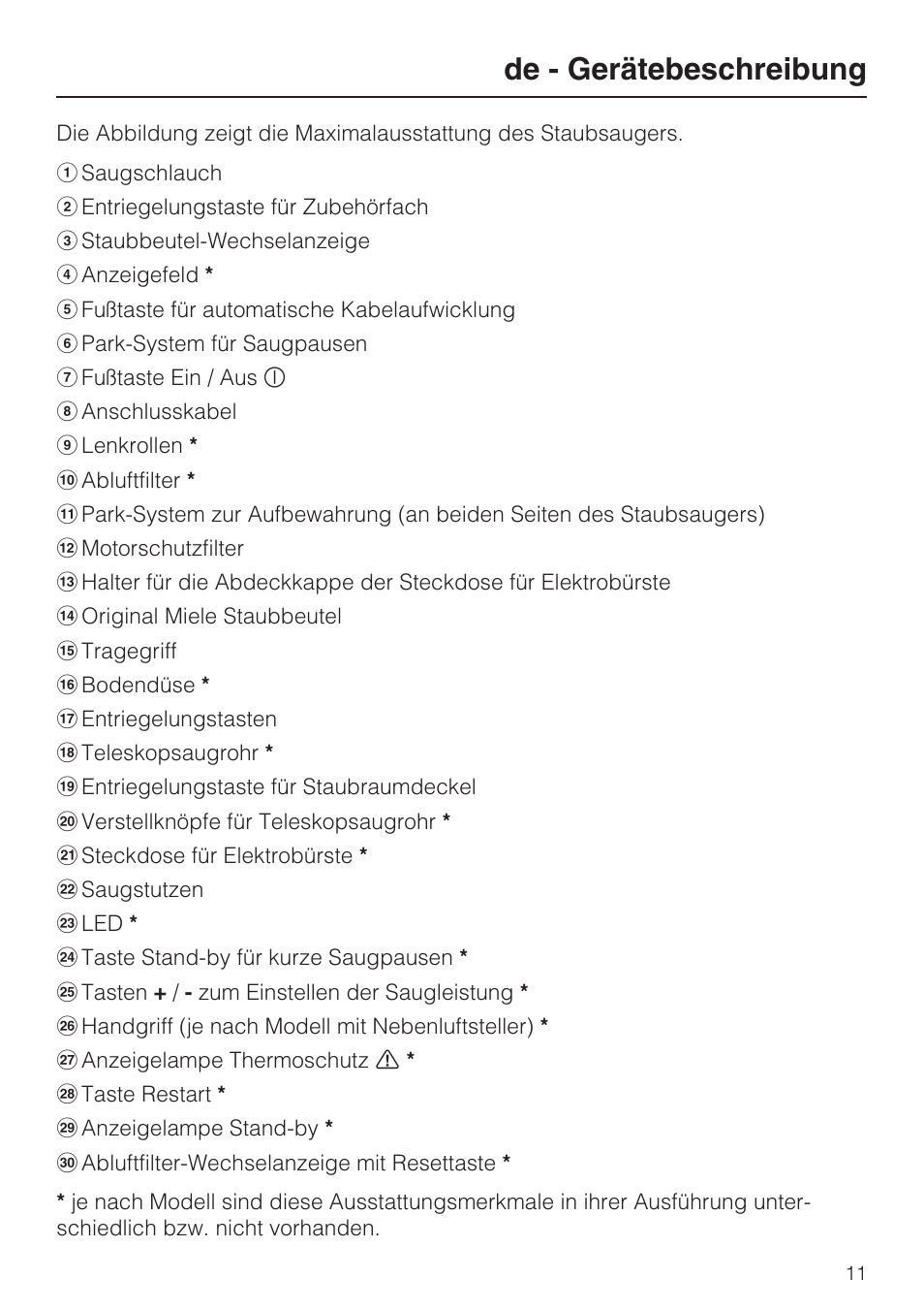 De - gerätebeschreibung | Miele HS15 User Manual | Page 11 / 124
