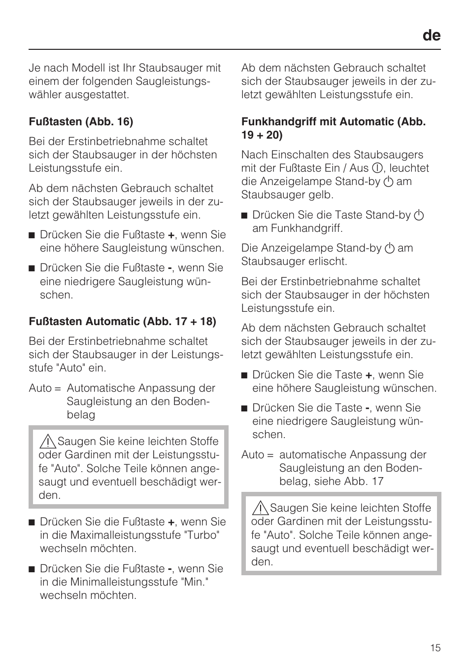 Miele HS15 User Manual | Page 15 / 124