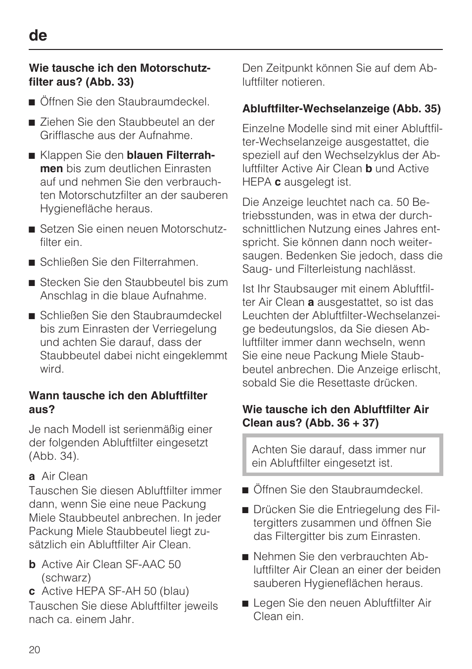 Miele HS15 User Manual | Page 20 / 124
