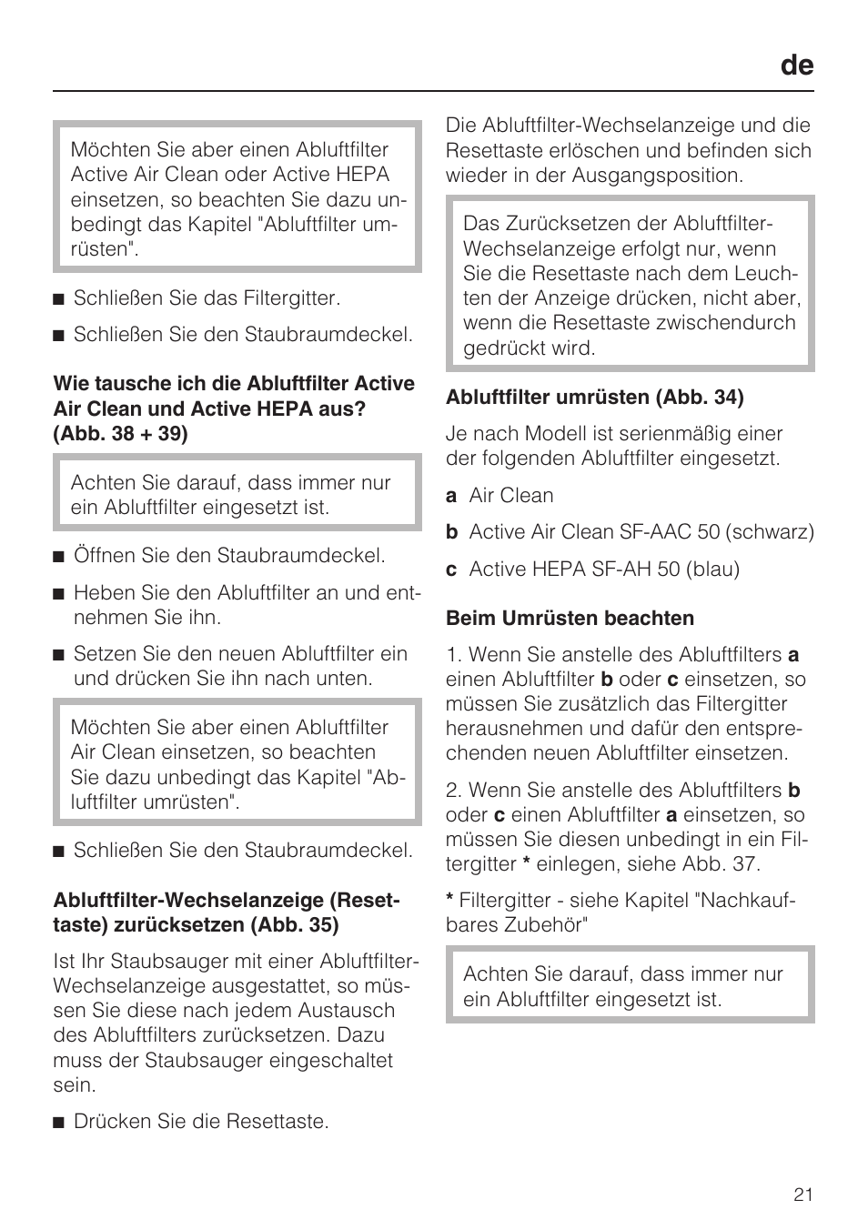 Miele HS15 User Manual | Page 21 / 124