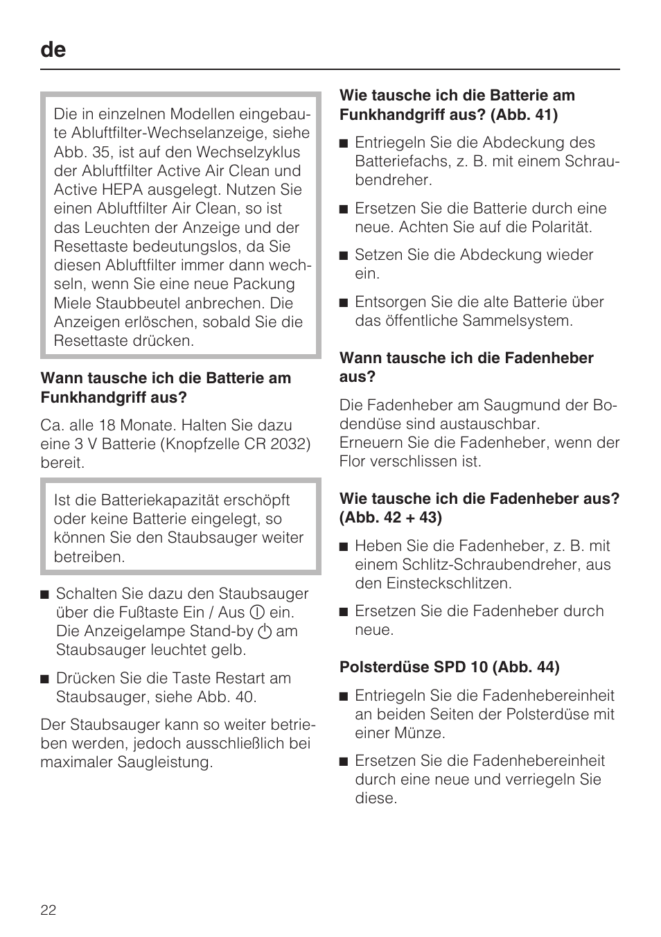 Miele HS15 User Manual | Page 22 / 124