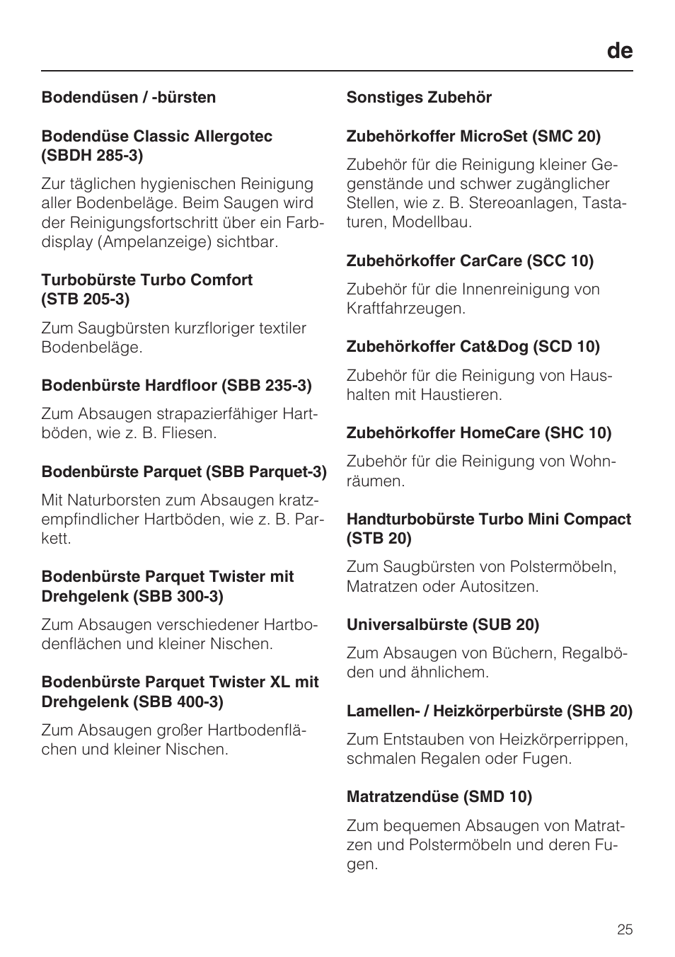 Miele HS15 User Manual | Page 25 / 124