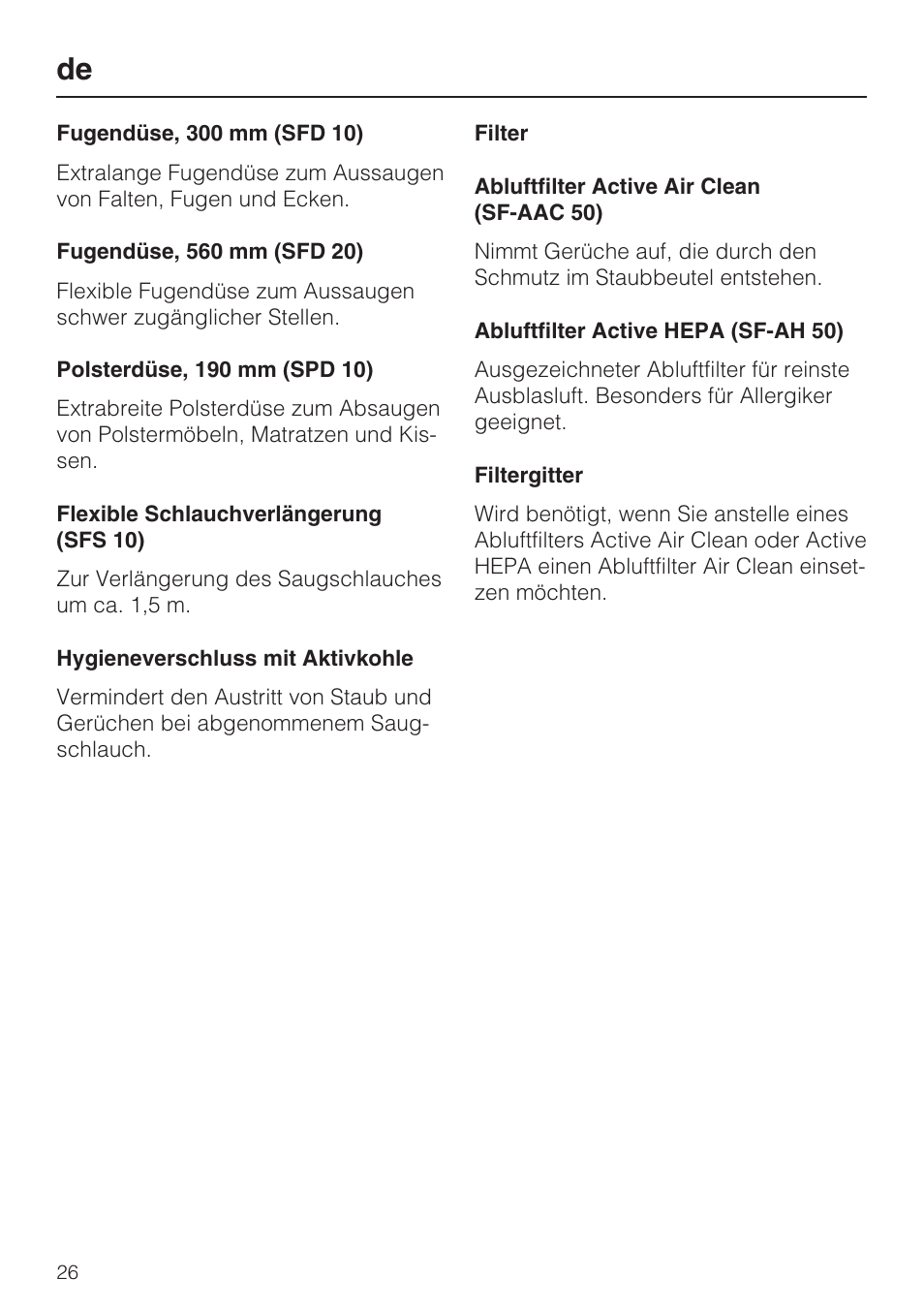 Miele HS15 User Manual | Page 26 / 124