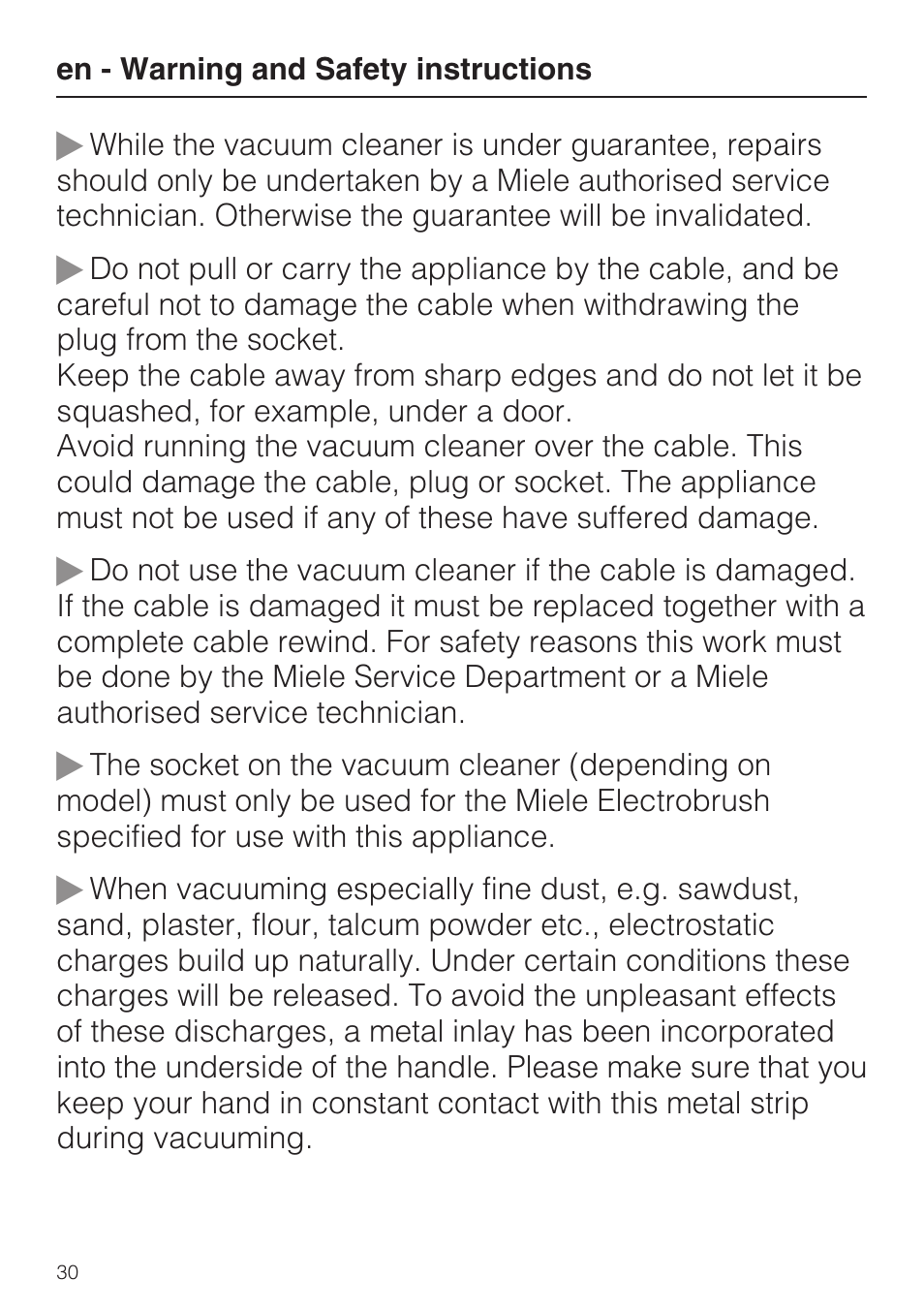 Miele HS15 User Manual | Page 30 / 124