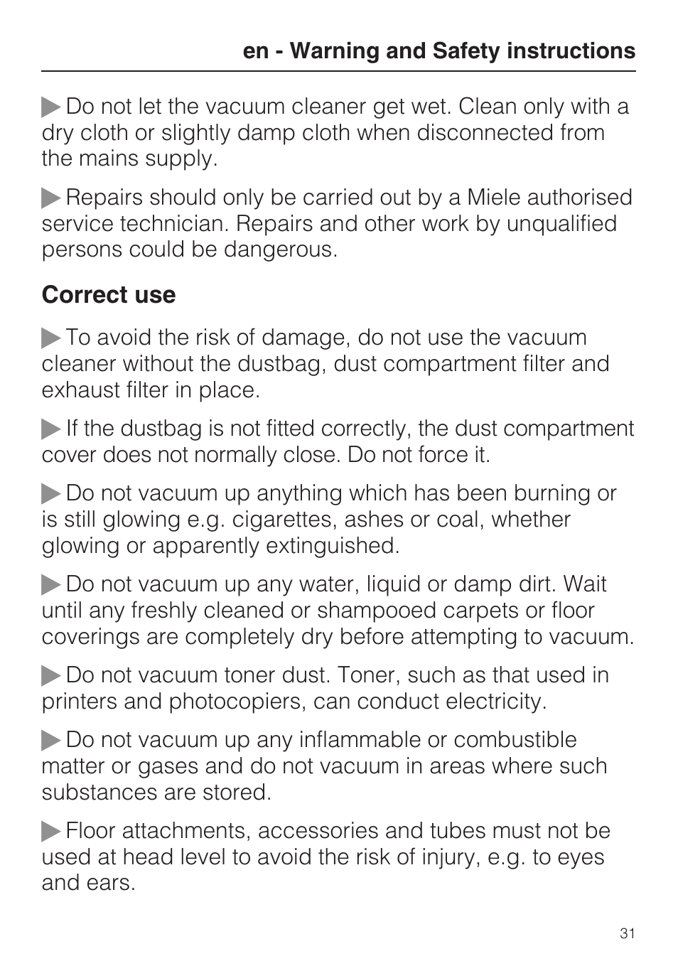 Miele HS15 User Manual | Page 31 / 124