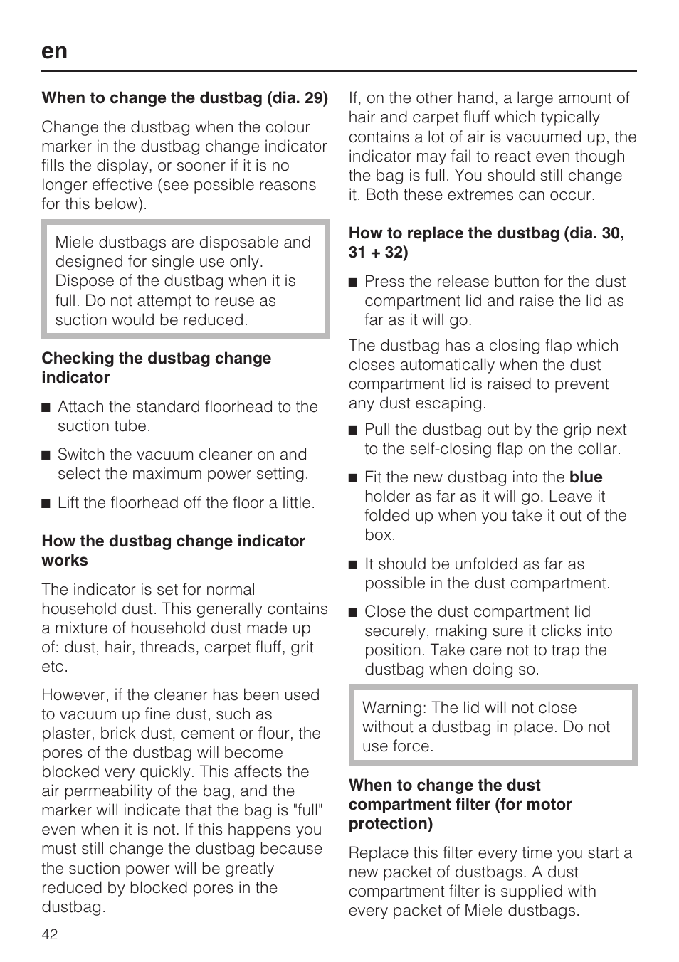 Miele HS15 User Manual | Page 42 / 124
